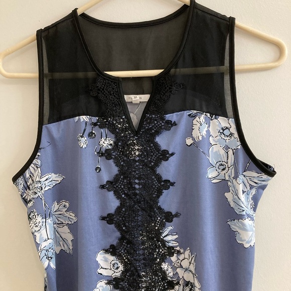 Maurices Women's Medium Tank Top Floral Purple Crochet Sheer Shoulder - Picture 3 of 7